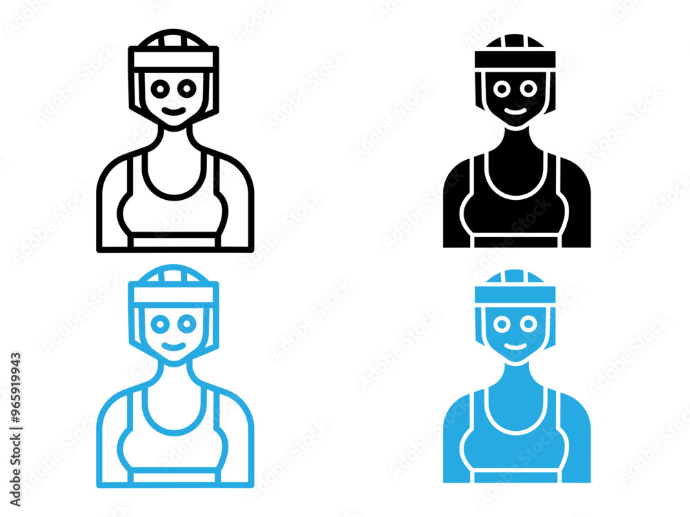 Boxer Woman Icon black and white vector outline sign Boxer Woman Icon black and white vector outline sign