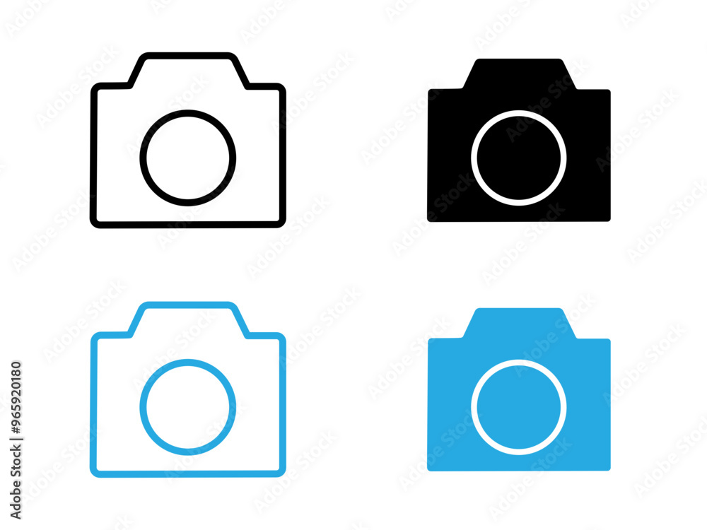 Camera icon black and white vector outline sign Camera icon black and white vector outline sign