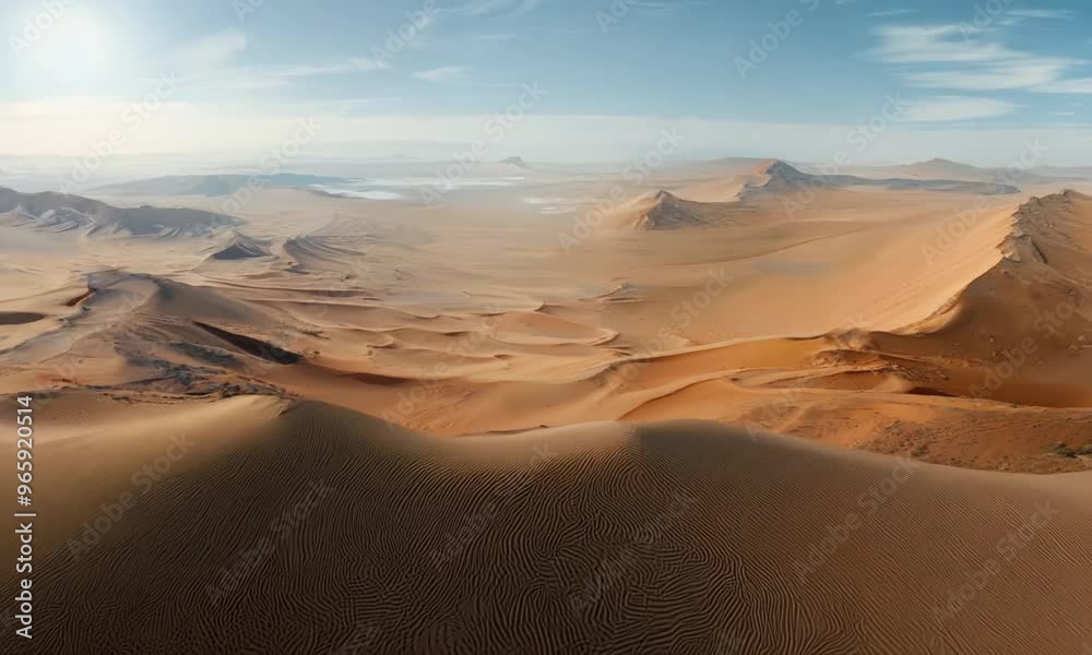 A vast desert landscape stretching as far as the eye can see, with dunes that rise and fall like waves. Video A vast desert landscape stretching as far as the eye can see, with dunes that rise and fall like waves. Video