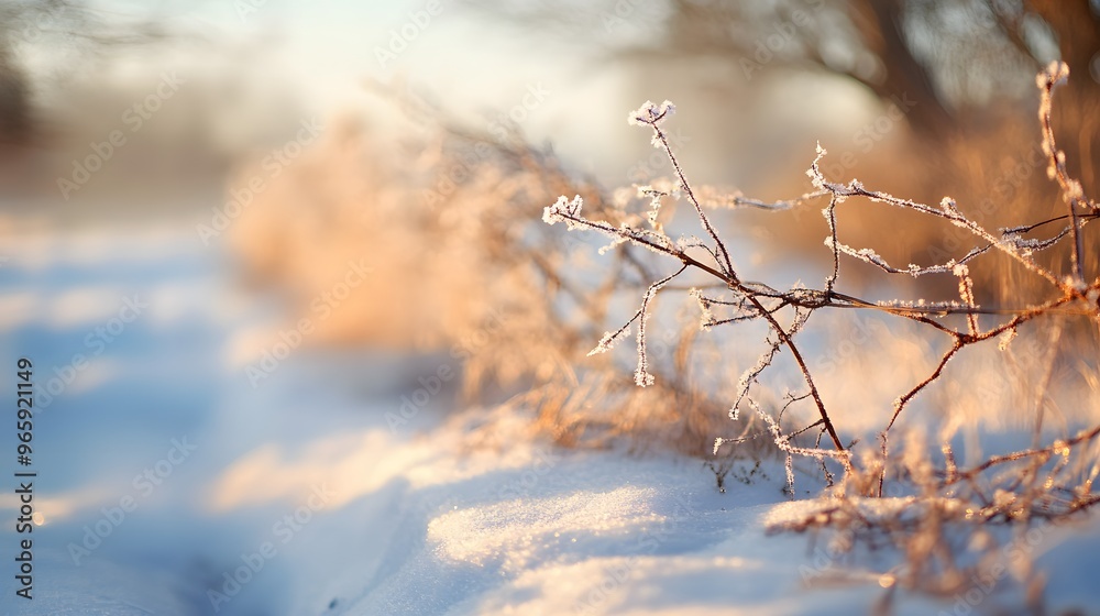 Frosty Branch in Winter Landscape. Frosty Branch in Winter Landscape.