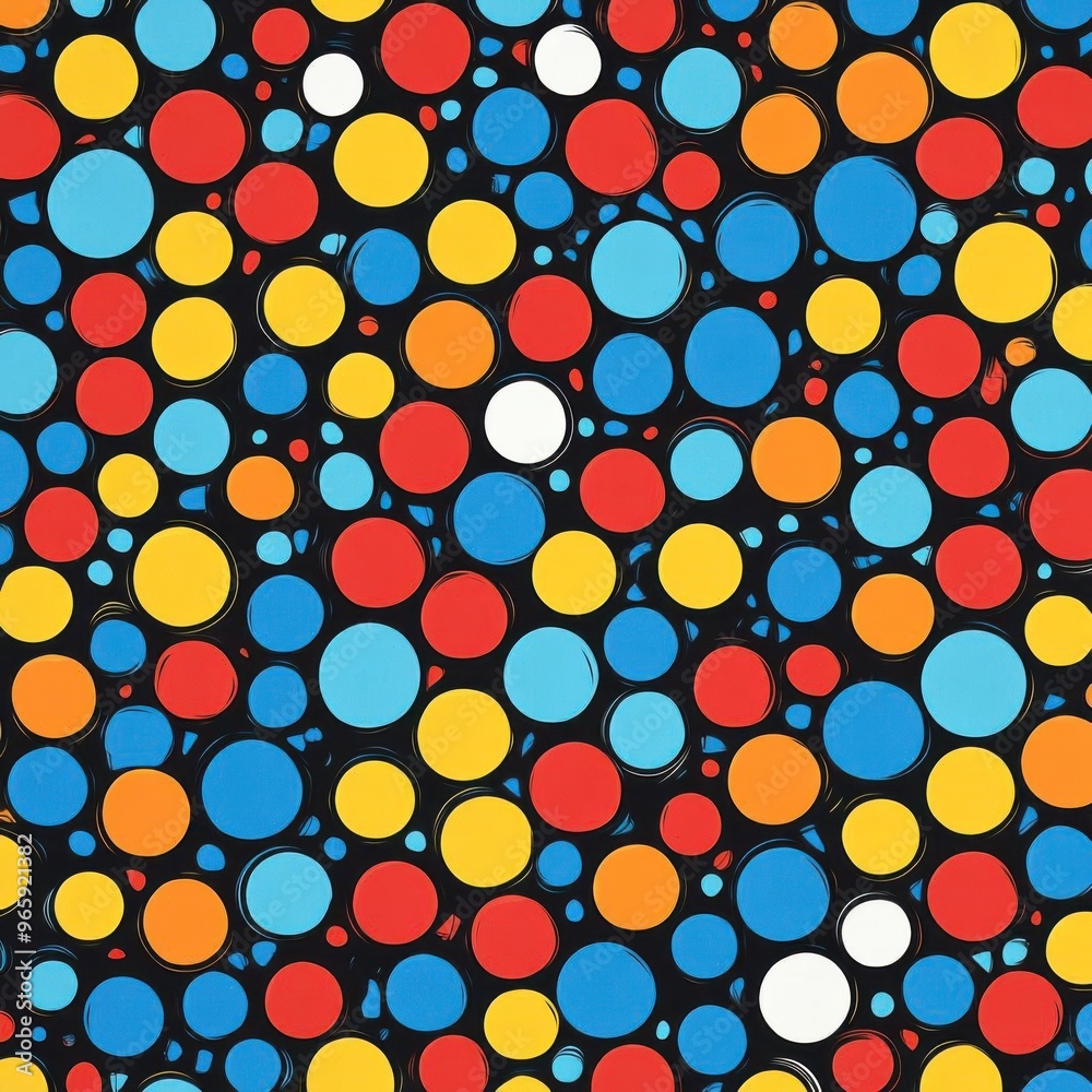 Bold pop art dots in bright colors, seamless repeat, graphic and retro, illustration seamless pattern fabric, no blur, photo not dark, everything is clear, copy space Bold pop art dots in bright colors, seamless repeat, graphic and retro, illustration seamless pattern fabric, no blur, photo not dark, everything is clear, copy space