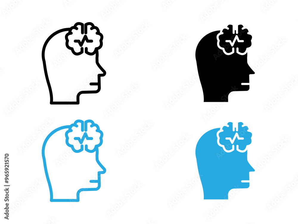Epilepsy icon black and white vector outline sign Epilepsy icon black and white vector outline sign