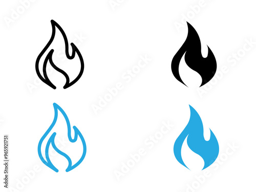 Flame fire icon black and white vector outline sign