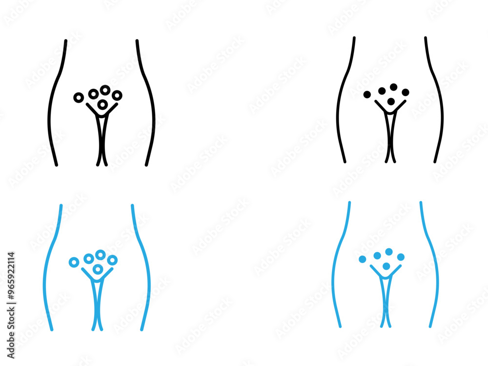 Genital rash icon black and white vector outline sign Genital rash icon black and white vector outline sign