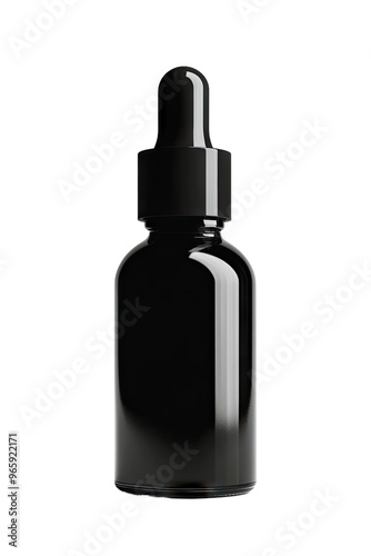 A black glass dropper bottle with a shiny finish, ready to be filled with your product.