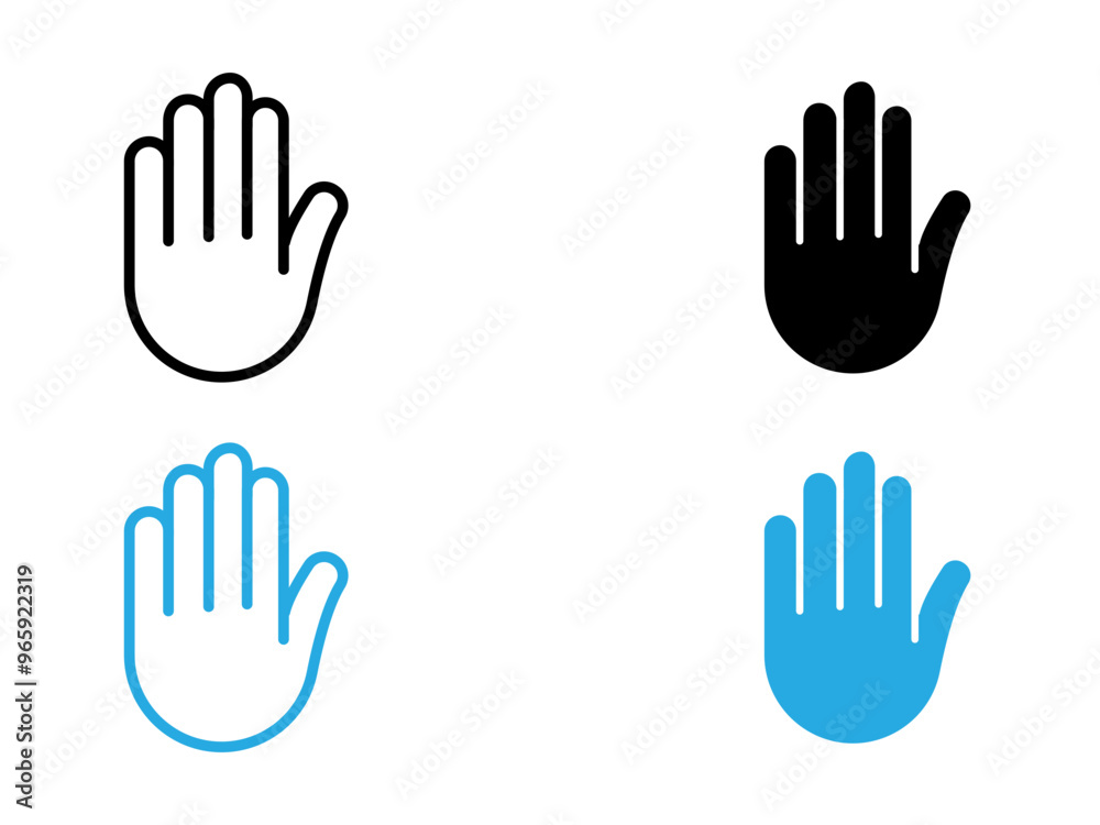 Hand icon black and white vector outline sign Hand icon black and white vector outline sign