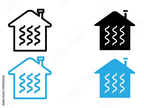 House heating icon black and white vector outline sign