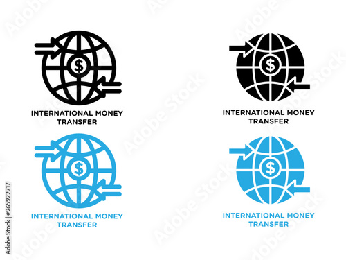 International money transfer icon black and white vector outline sign