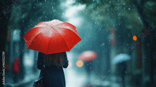 Wallpaper Mural Woman with umbrella taking walk in autumn park on rainy day Torontodigital.ca