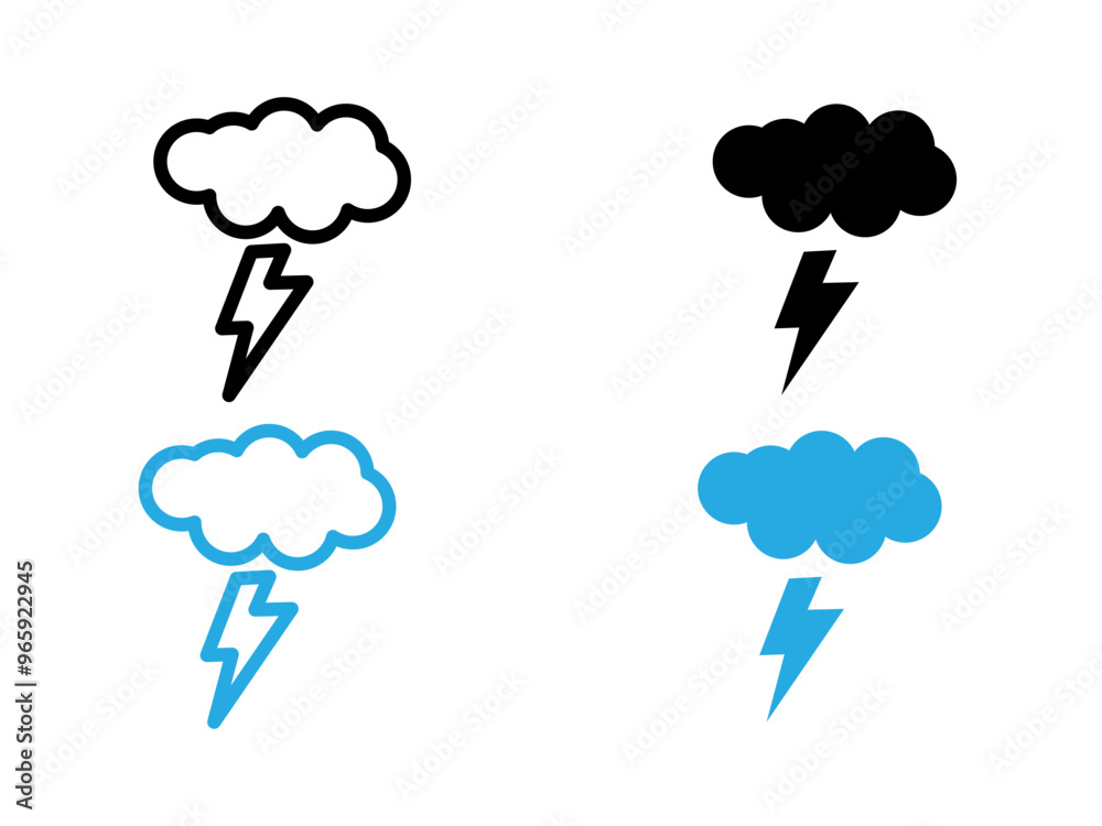 Lightning icon black and white vector outline sign Lightning icon black and white vector outline sign