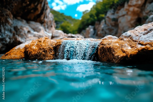 Spiritual energy coursing through a sacred waterfall as the sound of rushing water echoes in the soul, cleansing and renewing