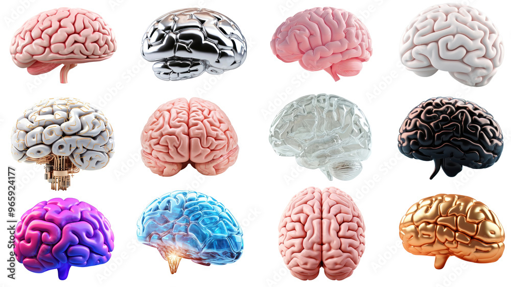 PNG 3d human brain element set, transparent background PNG 3d human brain element set, transparent background