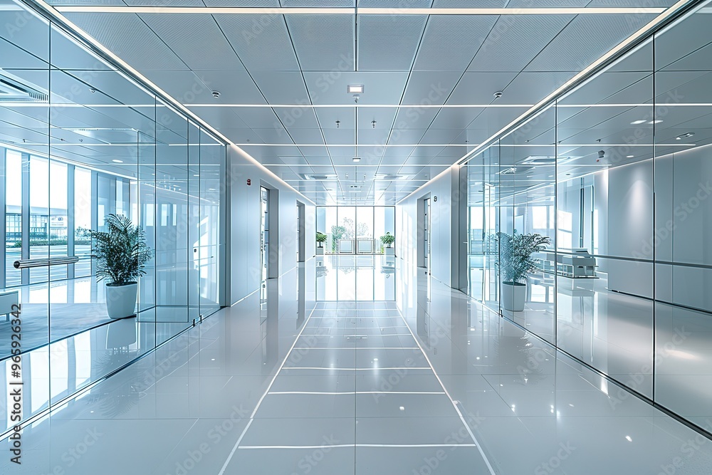 A large, empty, white room with a lot of windows and a lot of light
