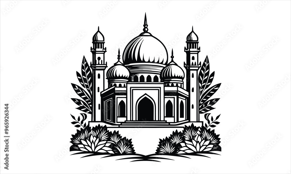 silhouette of a beautiful mosque silhouette of a beautiful mosque