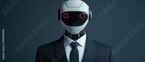 AIdriven robot wearing a suit and tie, managing an investment portfolio, professional AI, robot handling highlevel financial investments photo