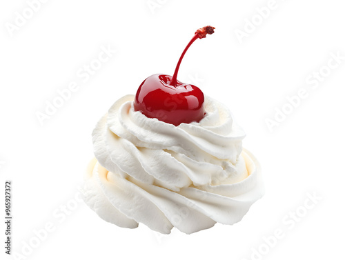 Whipped cream with cherry on top isolated on transparent or white background photo