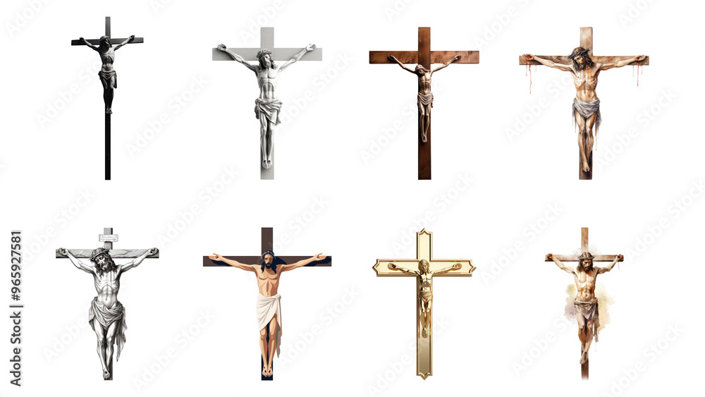 Fototapeta premium PNG Crucifixes Jesus cross element set, transparent background