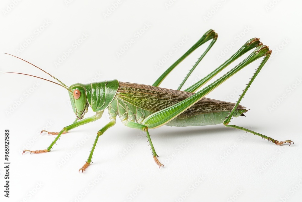 Ultra realistic uhd photo of giant katydid on white plain Ultra realistic uhd photo of giant katydid on white plain
