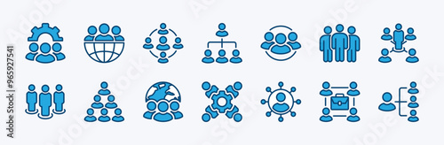 Set of organisation or organization management icon. Containing teamwork, group people, hierarchy chart, company, department, connection, team, corporate, office. Vector illustration