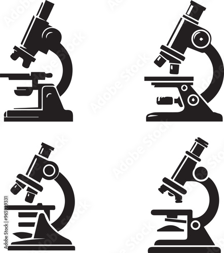 Microscope silhouette, Microscope icon, Microscope vector, 