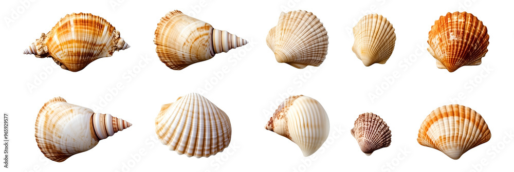 Collection set of seashells isolated on transparent or white background Collection set of seashells isolated on transparent or white background