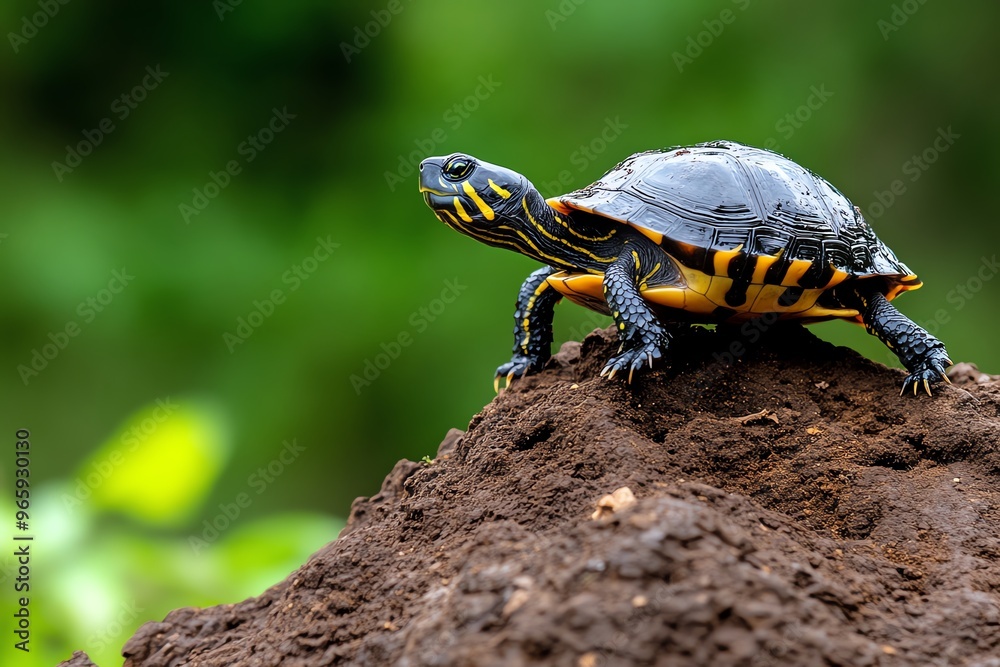 Fototapeta premium Turtle crawling slowly up a hill, determination in every step as it climbs toward higher ground
