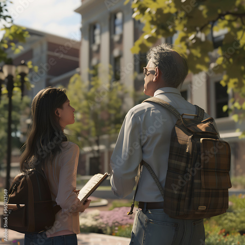 Father and Daughter Exploring University: 3D Modeling of Family at Open House Campus Tour Guide Experience