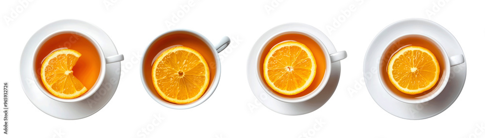 Collection set of teacups with orange slices isolated on transparent or white background Collection set of teacups with orange slices isolated on transparent or white background