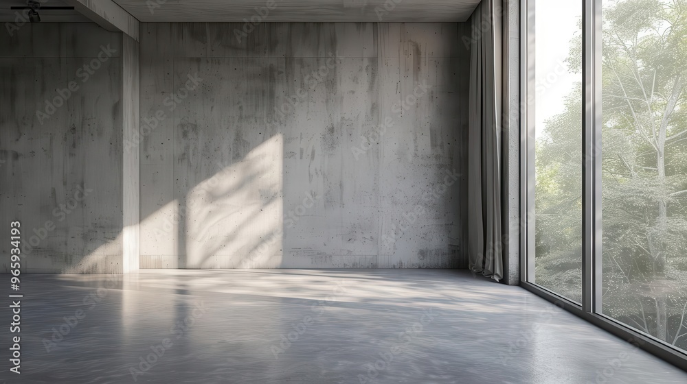 minimalist concrete room with smooth grey walls and floor soft diffused light from large window creating subtle shadows and depth evoking serene industrial aesthetic minimalist concrete room with smooth grey walls and floor soft diffused light from large window creating subtle shadows and depth evoking serene industrial aesthetic