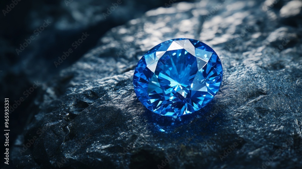 Close-up of a radiant blue sapphire gemstone with sparkling facets, set against a dark background. Concept of luxury, beauty, and precious stones. Close-up of a radiant blue sapphire gemstone with sparkling facets, set against a dark background. Concept of luxury, beauty, and precious stones.