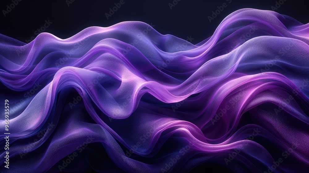 Obraz premium A vibrant, flowing abstract design featuring soft waves in shades of purple and pink, creating a dynamic visual effect.