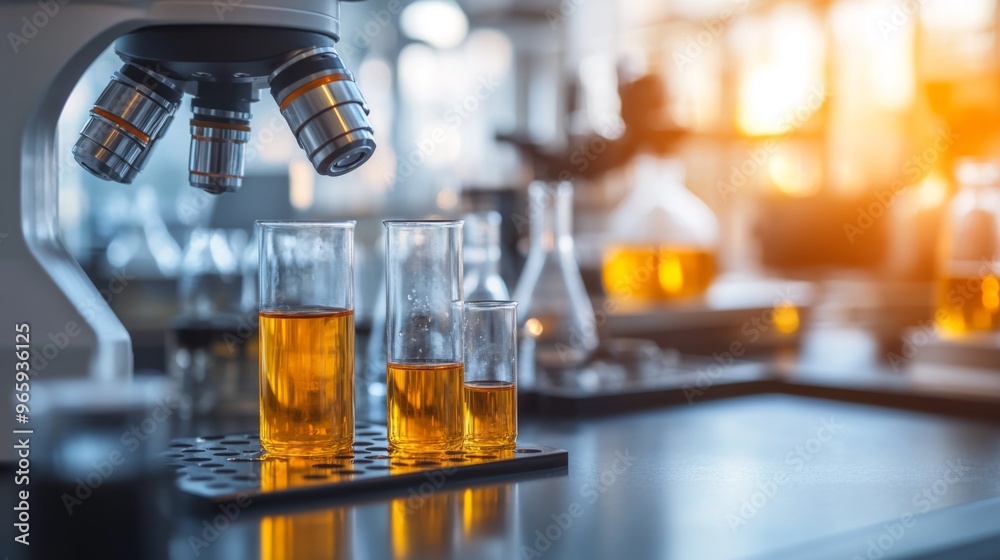 Concept of chemical, scientific experiment, monkeypox virus. Closeup, copy space on right. Chemistry experiments in science labs. Drop chemical matter into test tube place on desk. Blurred background Concept of chemical, scientific experiment, monkeypox virus. Closeup, copy space on right. Chemistry experiments in science labs. Drop chemical matter into test tube place on desk. Blurred background