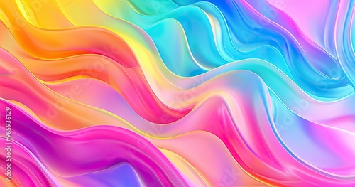 A vibrant, flowing abstract design featuring waves of color in shades of pink, blue, and yellow, evoking a sense of movement.