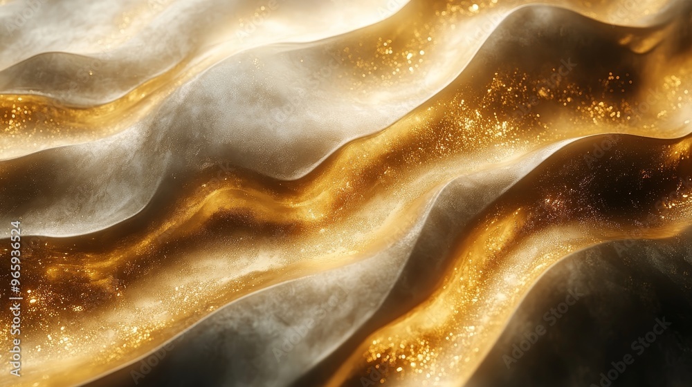 A gold and white wave with glittery particles A gold and white wave with glittery particles