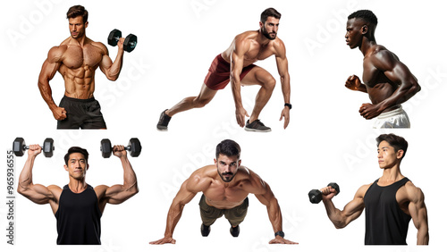 PNG diverse sportive men element set, transparent background