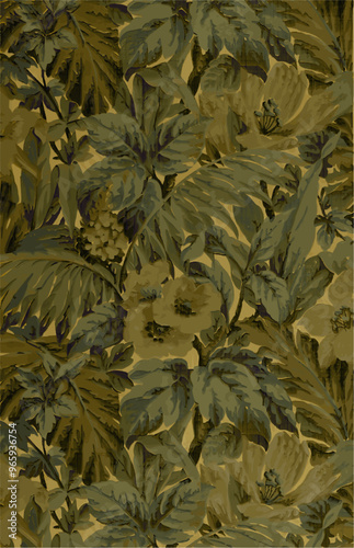 Pattern of golden, stylized flourishes on a textured gold background. suggests elegance and sophistication.