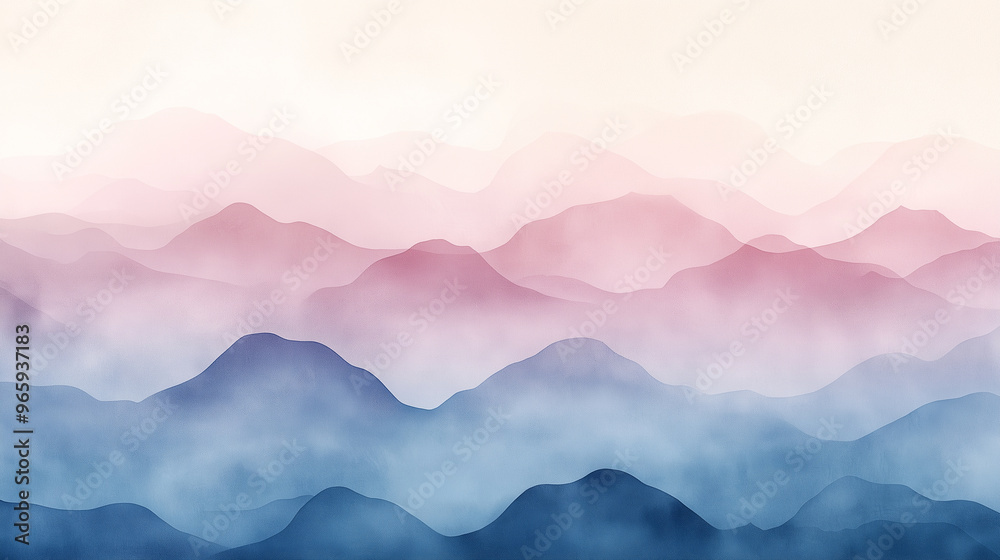 A mountain range with a blue and pink hue A mountain range with a blue and pink hue