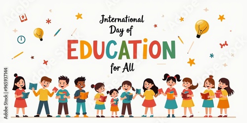 International Day of Education for All: Diverse Cartoon Children Celebrating Global Learning