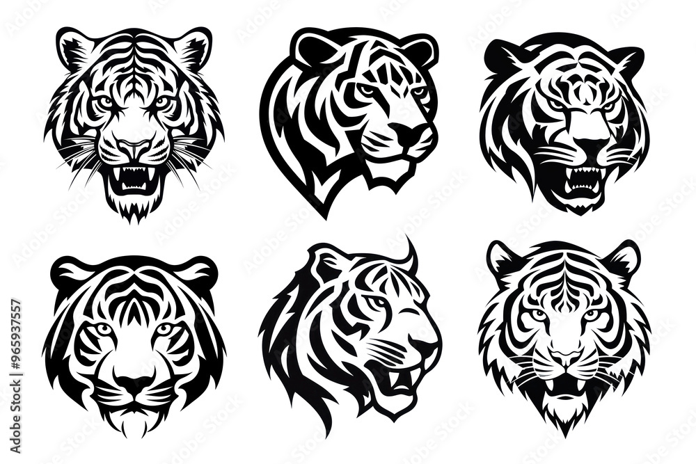 PNG tiger head element set, transparent background PNG tiger head element set, transparent background