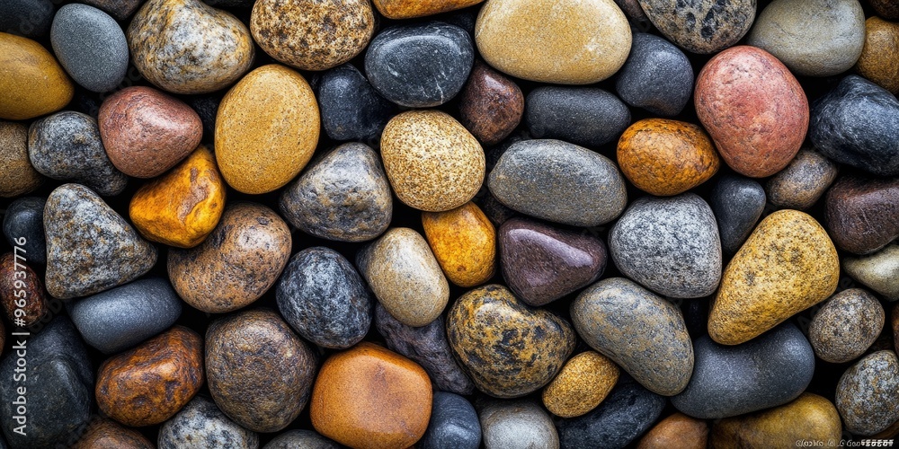 A close-up of various smooth, colorful pebbles.