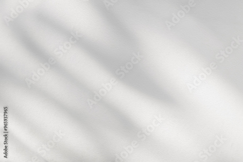 Light and shadow of leaf abstract grey background. Natural shadows and sunshine diagonal refraction on white concrete wall texture. Shadow overlay effect for foliage mockup, banner graphic layout