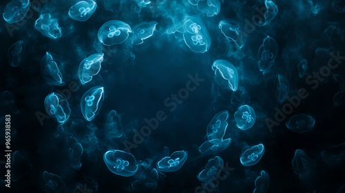 Jellyfish Circle with Glowing Deep Sea Background