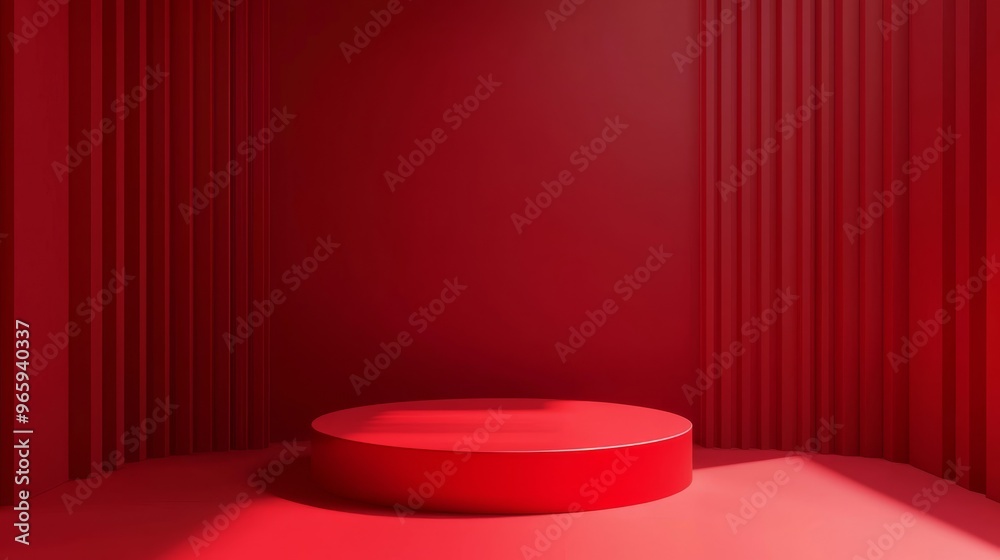 Red Glossy Surface Minimalistic Product Display Podium.
