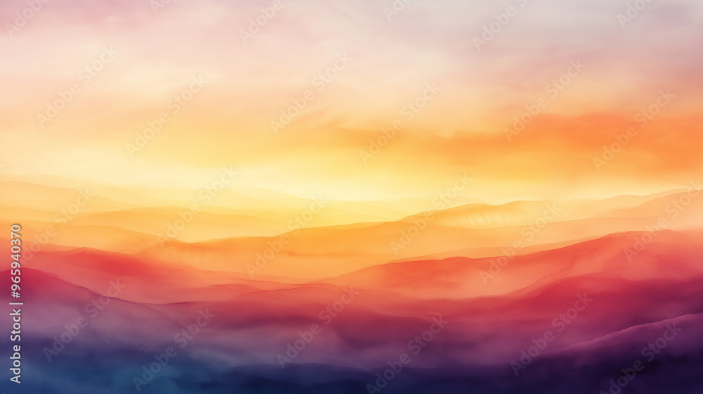 Fototapeta premium A painting of a mountain range with a bright orange sky