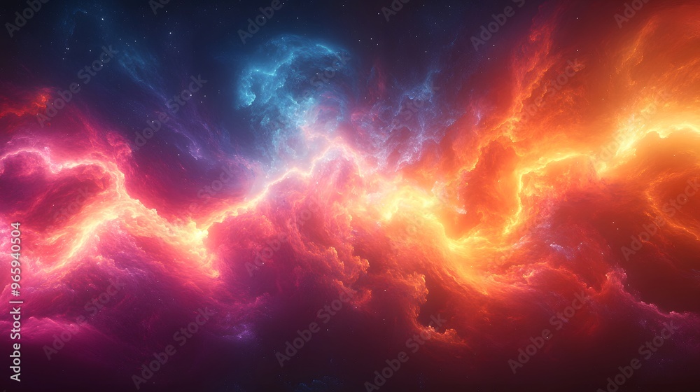 Fototapeta premium Striking abstract design with vibrant fractal lightning in a spectrum of colors. 3D realistic rendering captures the energetic and dynamic nature of the wallpaper.