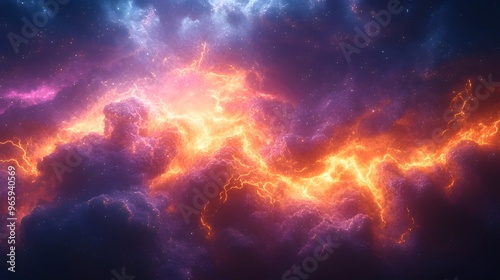 Fractal lightning in vibrant colors creating a dramatic and colorful abstract backdrop. 3D realistic rendering emphasizes the dynamic and popular features of the design.