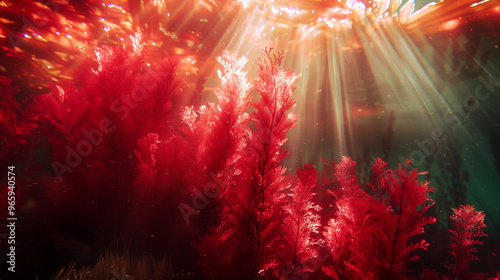 Underwater Macro Shot of Red Algae with Deep Red Coloration