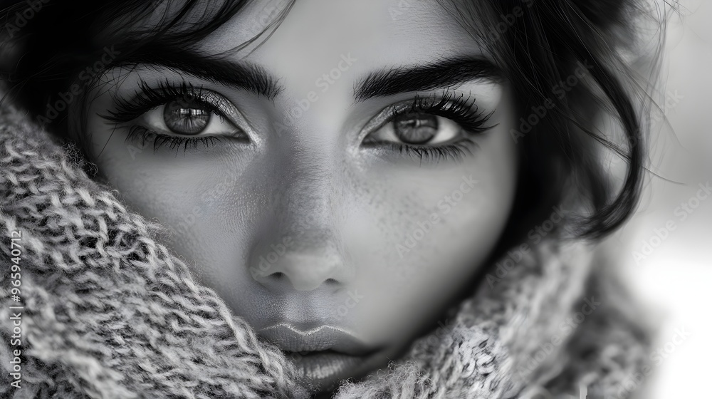 Captivating Brunette Beauty in Cozy Winter Scarf Captivating Brunette Beauty in Cozy Winter Scarf