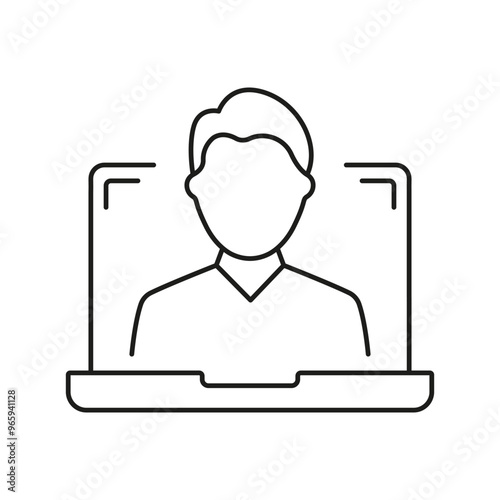 Man Outline Icon on Laptop Screen. Online Communication or Video Call Line Icon. Online Conference or Remote Communication. Isolated Vector Illustration