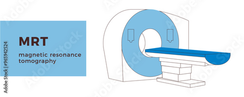 Magnetic Resonance Tomography. MRI procedure. Scanner. Medical Equipment. Black and White Modern Flat Vector Concept Illustration. Website Banner. Social Media Template. Landing Page Design Template.